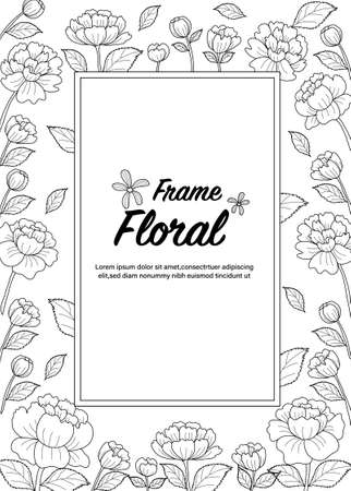 Pheony botanical drawning. Coloring book page for adult. Vector illustration. Hand drawn.のイラスト素材