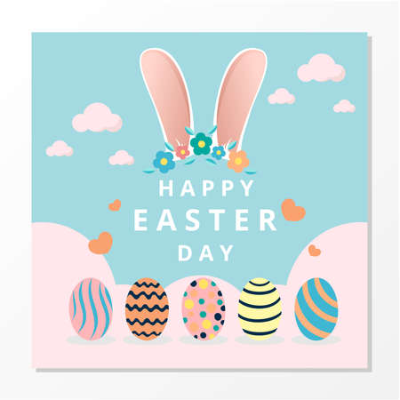 Happy easter day background. Vector illustration. Hand drawn. Greeting card. Business banner. Flat design.のイラスト素材