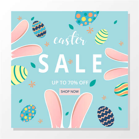 Social media post template with easter day. Sale banner. Vector illustration. Hand drawn. Flat design.のイラスト素材