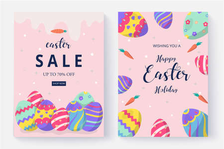 Happy easter day background and poster. Vector illustration. Hand drawn. Greeting card. Business banner. Flat design.のイラスト素材