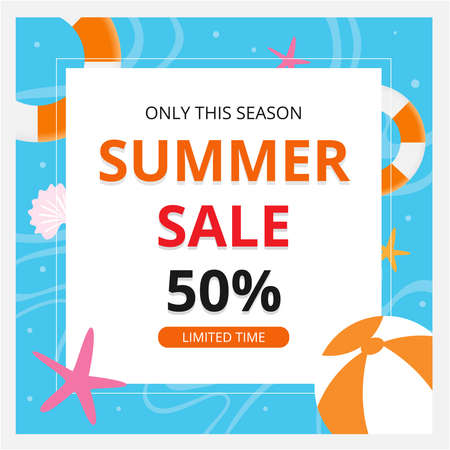Summer sale banner template and background. Hot season discount poster. Flat design. Vector...