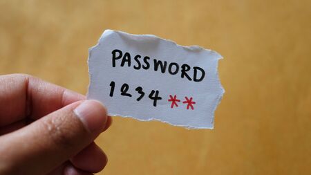 Easy Password concept. Password 1234** written on a paper with marker.の写真素材