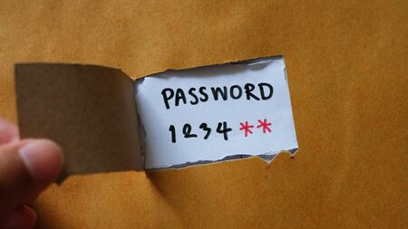 Easy Password concept. Password 1234** written on a paper with marker.の写真素材