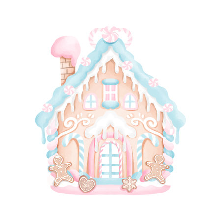 Christmas gingerbread house, candy house. Watercolor style,
Vector illustrationのイラスト素材