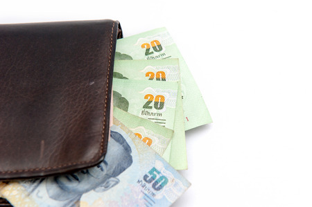 Wallet with thai money, 20 Baht and 50 Bahtの写真素材