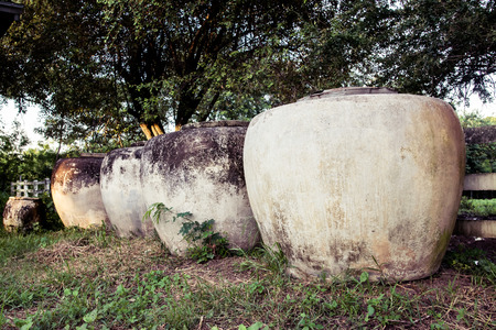 Large Water jar, many leaves, lined.の写真素材