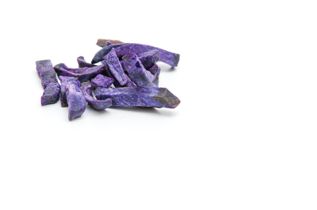 Purple potato chips, on a white background.の写真素材