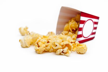 Popcorn in a box on a white background.の写真素材