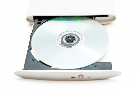 external dvd writer and cd,dvd On a white background.の写真素材