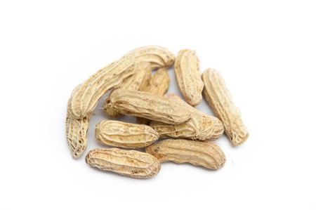 Boiled peanuts, on white ground.