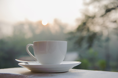 Coffee in white cup In the morning.の写真素材