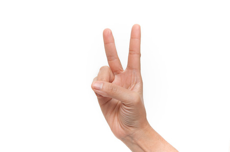 Two fingers holding. On a white background