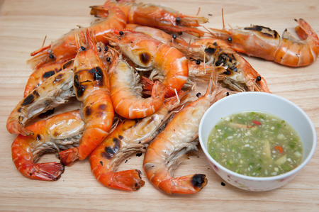 Grilled shrimp, seafood and sauce.の写真素材