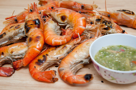 Grilled shrimp, seafood and sauce.の写真素材