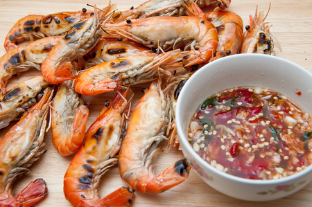 Grilled shrimp, seafood and sauce.の写真素材