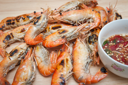 Grilled shrimp, seafood and sauce.の写真素材