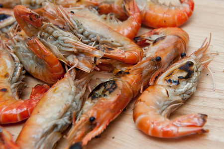 Grilled shrimp, seafood and sauce.の写真素材