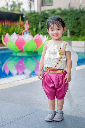Little girl in Thai traditional costume, Loy Krathongの写真素材