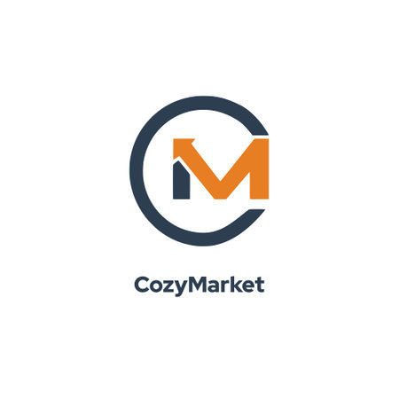 CozyMarket - Features the Initial Letter M Logo Template vector icon design, emphasizing a linked Letter M logo design with an arrow.のイラスト素材
