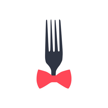 Concept for a restaurant, cafe, bar, or fast food represented by a fork and bow tie logo icon.のイラスト素材