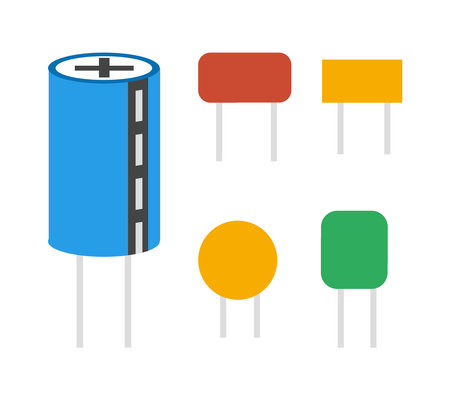 Set of colored electrical capacitor components. Vector illustration on a white background.のイラスト素材