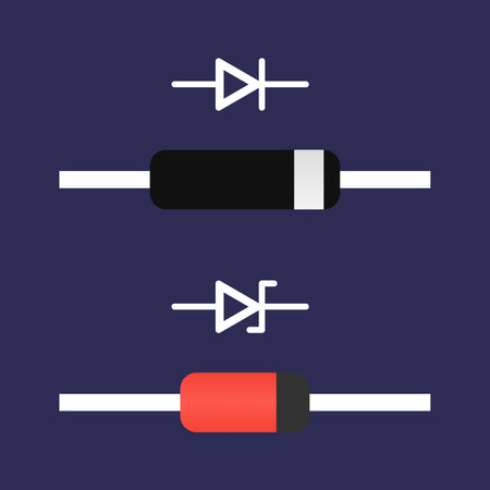 Flat vector icons of diodes and Zener Diodes on a dark background, providing a clear, graphical representation.のイラスト素材