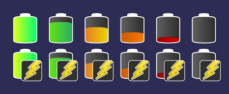 A set of battery icons in vector illustration, isolated against a dark background.のイラスト素材