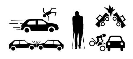 Car accident icons set. Vector illustration in black and white colors.のイラスト素材
