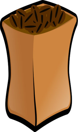 Illustration of a brown coffee bean in a paper bag on a white backgroundのイラスト素材