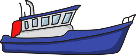 Illustration of a blue fishing boat isolated. Vector illustration.のイラスト素材