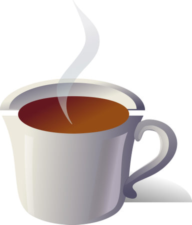 Illustration of a white cup of hot coffee on a white background. Transparent.のイラスト素材