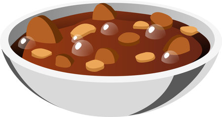 Illustration of a bowl of chocolate pudding with chocolate chips on a white backgroundのイラスト素材
