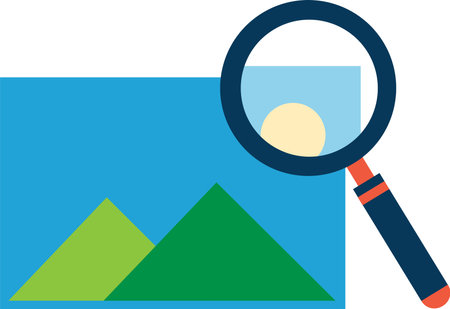 Magnifying glass to see the map. Magnifier icon with image beside it. Vector illustration.のイラスト素材