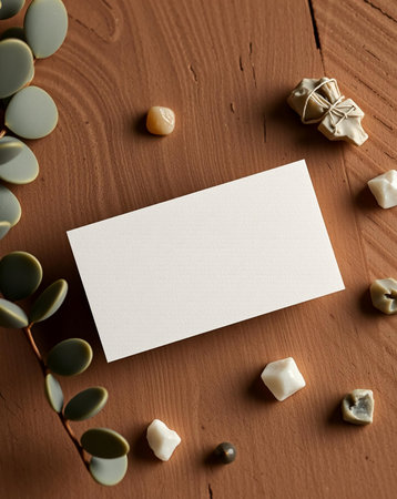 A flat lay image of a blank card surrounded by natural elements, perfect for a minimalist or natural design.の素材