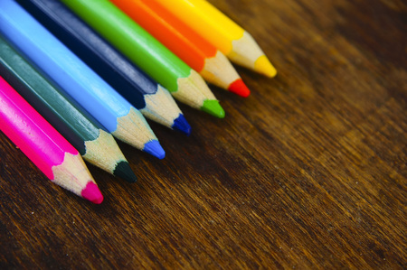 Colourful Colour Pencil Over Wooden Table