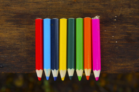 Colourful Colour Pencil Over Wooden Table