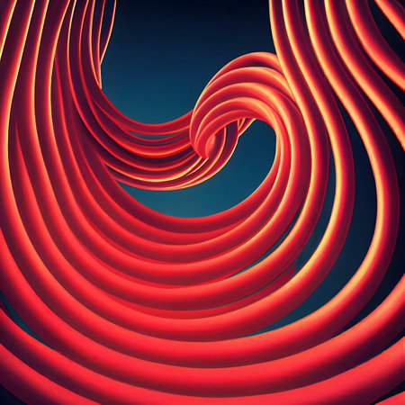 Abstract 3d red background with curved lines. 3d render illustrationの素材