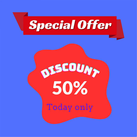 Special offer 50 percent off. Sale banner with red ribbon. Vector illustration.のイラスト素材