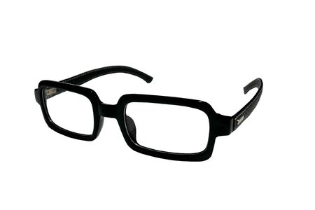 Black eyeglasses are square on a white backgroundの写真素材