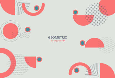 Abstract geometric template with red circle shapes, lines and dots pattern on pastel background. Design with copy space for text. Vector Illustration.のイラスト素材