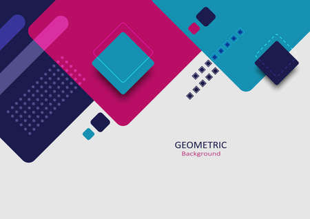 Geometric abstract background. Design elements on the top with square shapes in vivid colors and decorate with dot patterns. Vector Illustration.のイラスト素材