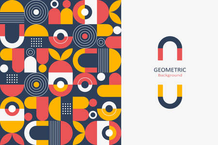 Abstract flat geometric background, template design of mosaic pattern with the simple shape of circles, lines, and dots. Landing page design, Vector Illustration.のイラスト素材