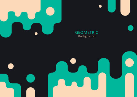 Abstract geometric template flat design with the simple shape of circles and liquid on dark background. Copy space for text. Landing page design. Vector Illustration.のイラスト素材