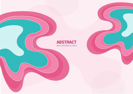 Abstract fluid pink and green organic shapes hand-drawn on a pastel background. Flat design and decorate with white lines and cross sign pattern for the banner template.のイラスト素材