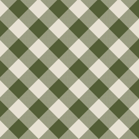 Seamless plaid and checkered patterns in green and beige for textile design. Pixel plaid pattern graphic background for a fabric print. Vector diagonal design.のイラスト素材