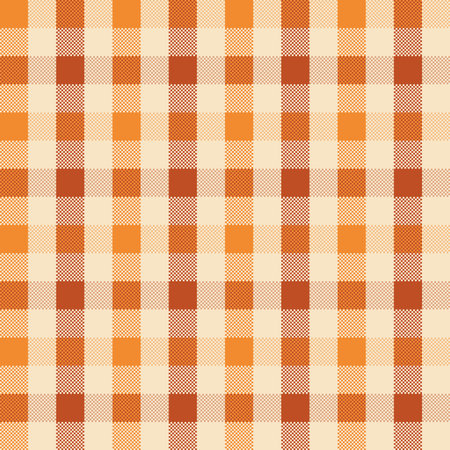 Seamless Pixel plaid and checkered patterns in orange and beige for textile design. Gingham pattern with square shapes graphic background for a fabric print. Vector illustration.のイラスト素材