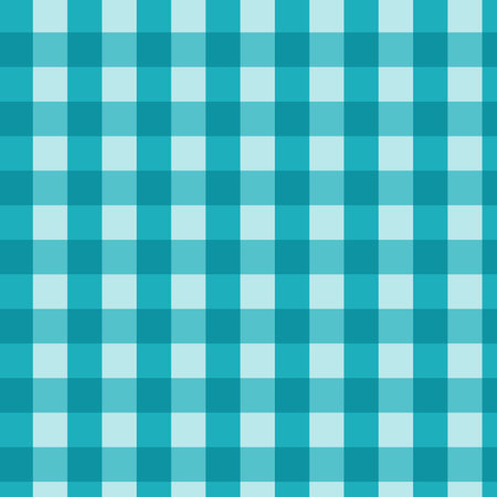 Seamless checkered patterns in turquoise color for textile design. Gingham pattern with square shapes graphic background for a fabric print. Vector illustration.のイラスト素材