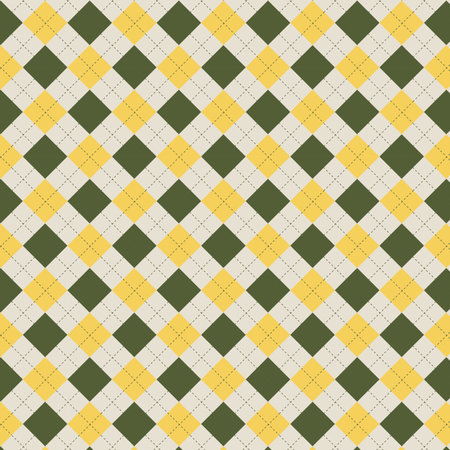 Seamless diagonal square shape patterns with dash lines in green yellow and beige for textile...
