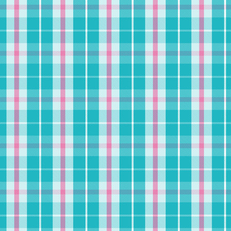 Seamless plaid and checkered patterns in turquoise pink and white for textile baby and kid's design. Tartan plaid pattern graphic background for a fabric print. Vector illustration.のイラスト素材