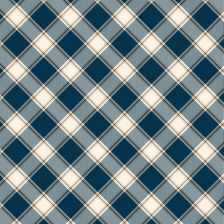 Seamless diagonal plaid and checkered patterns in dark blue yellow and beige for textile design....